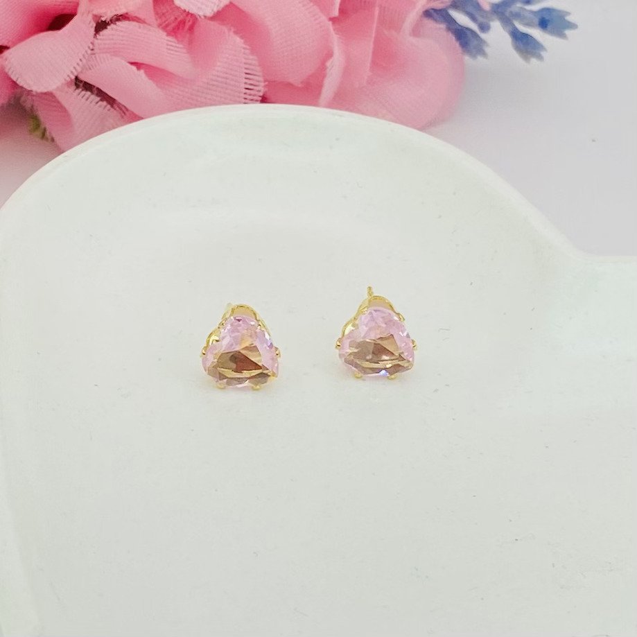 Brinco coração rosa bebe dourado ref 2328