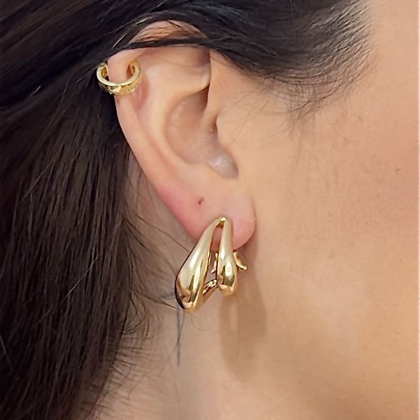 Brinco duas linhas dourado ref 3852