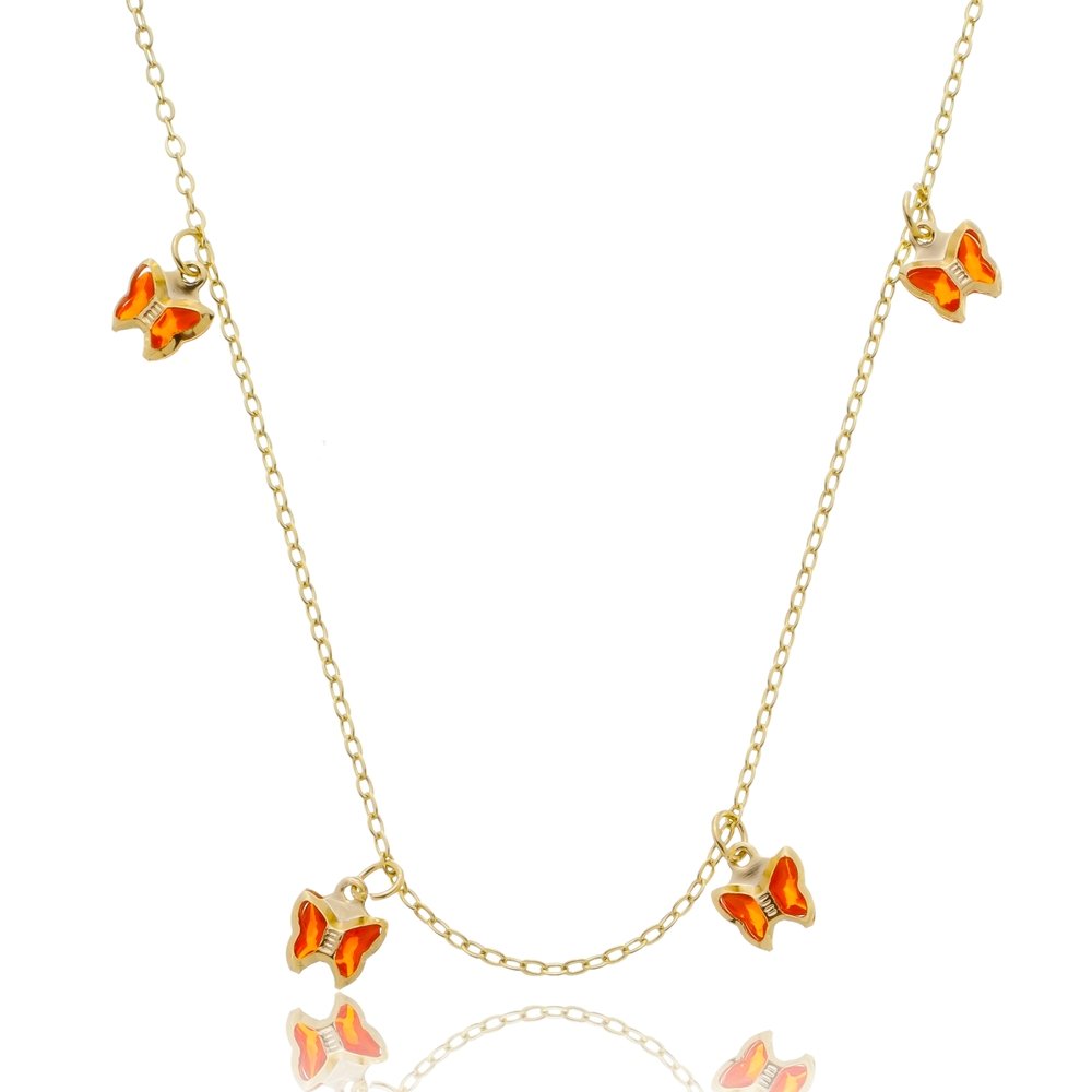 Choker borboletas vermelha dourado ref 2278