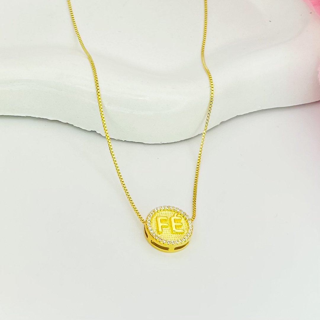 Colar bolinha fé dourado Ref 3357