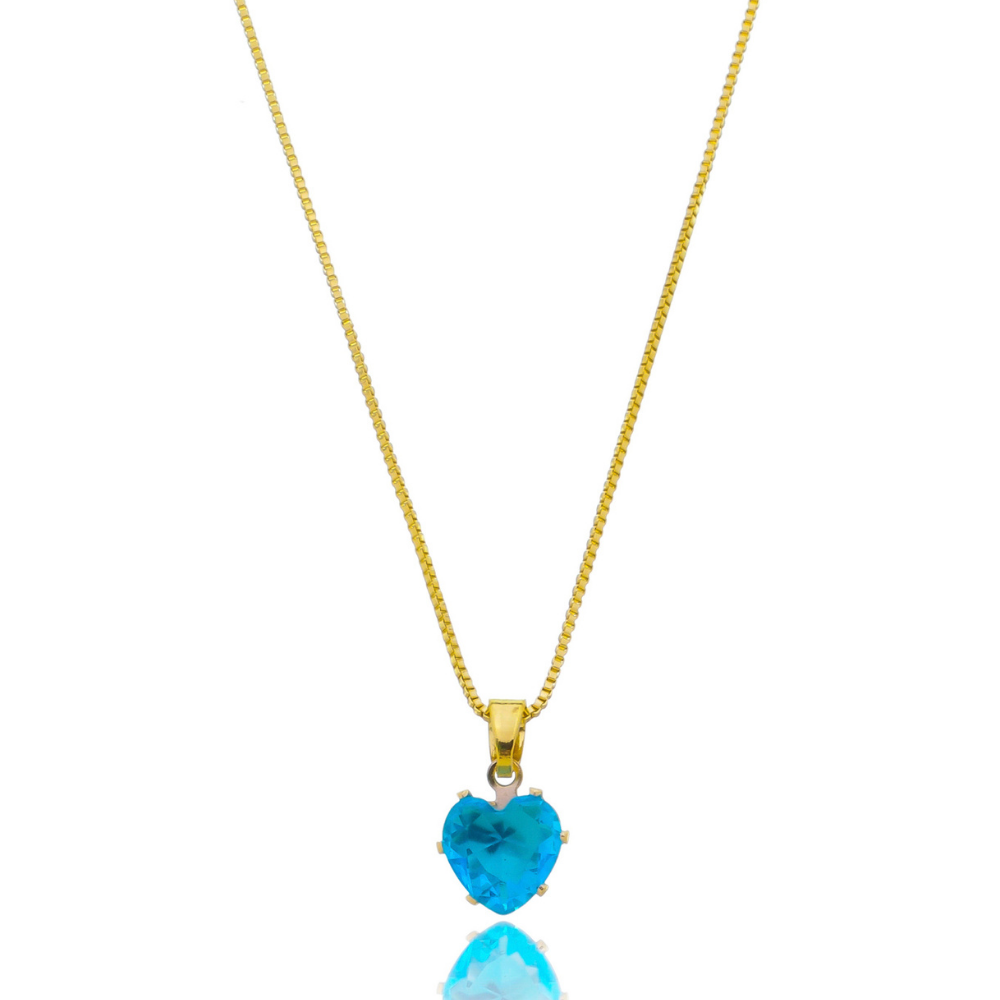 Colar coração azul claro Dourado ref 1027