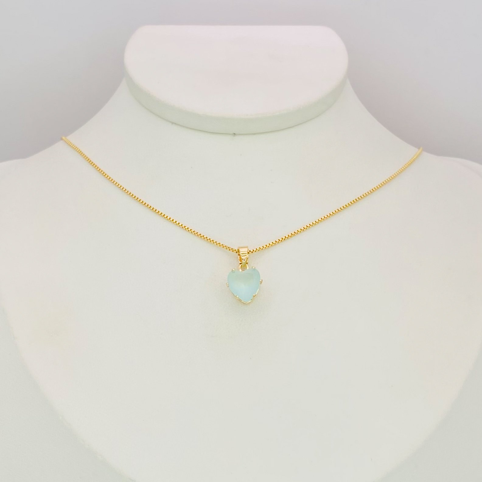 Colar coração azul claro fosco dourado ref 2266