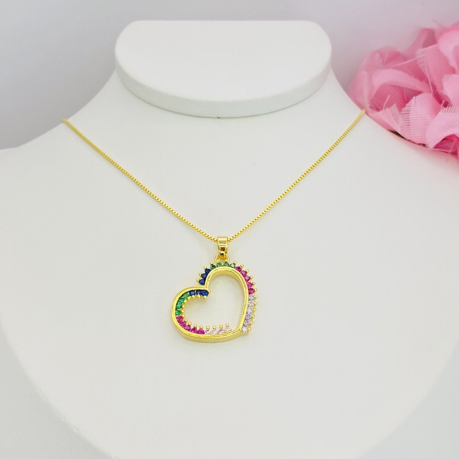 Colar coração color dourado ref 3301