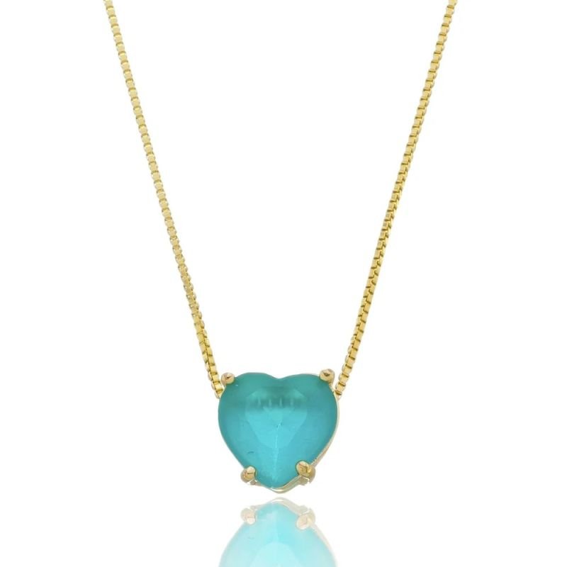 Colar coração fusion azul royal dourado ref 2048