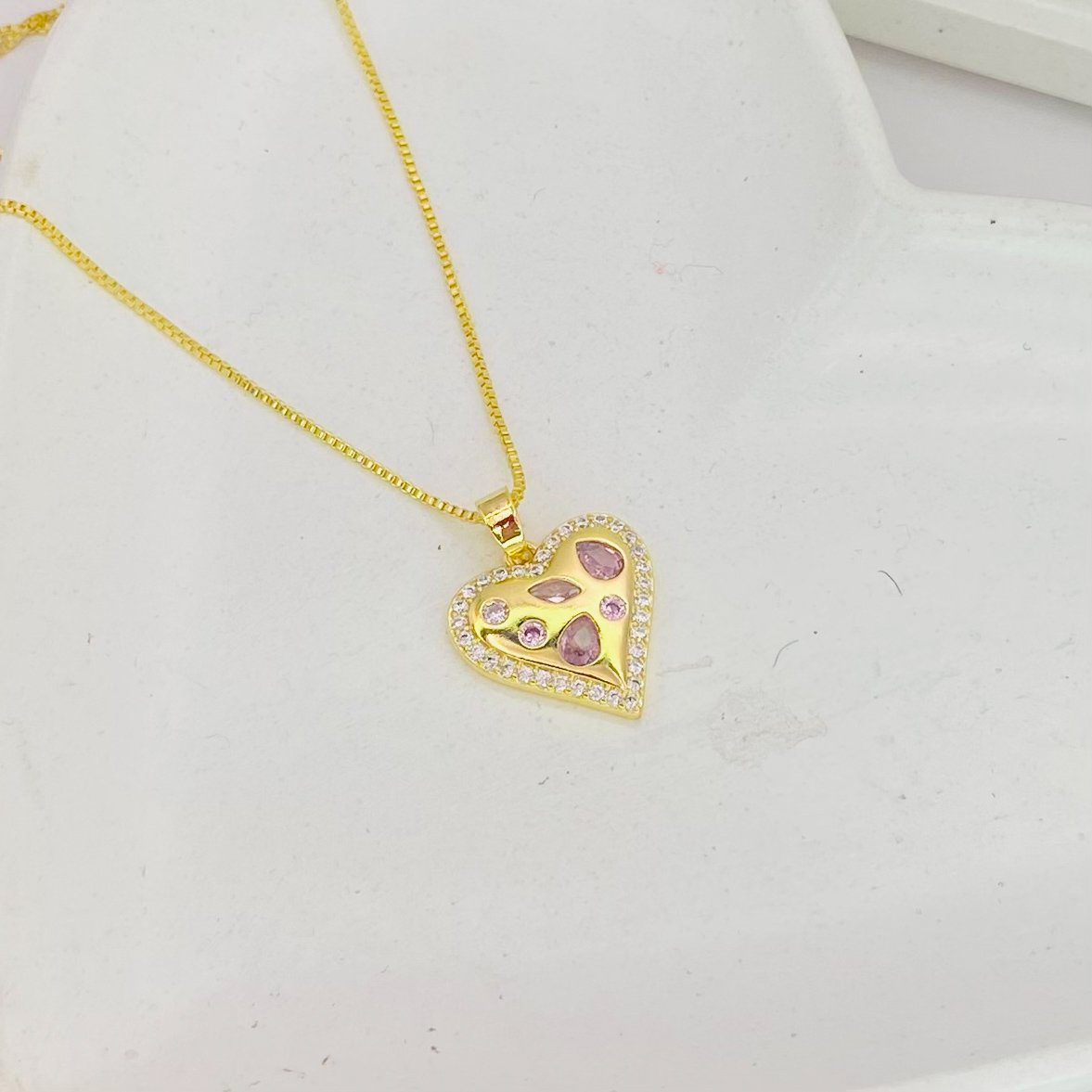 Colar coração gotas lilás dourado ref 3000