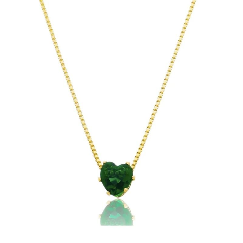 Colar coração p verde dourado ref 1943