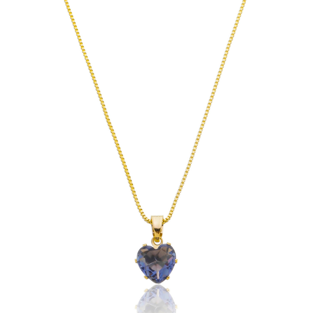 Colar coração roxo Dourado ref 1026
