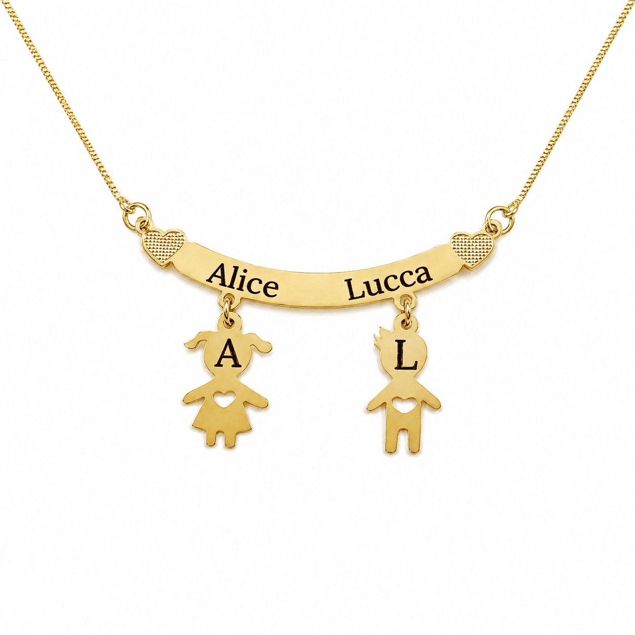 Colar Personalizado Filhos Canga Coração Dourado Ref 2844
