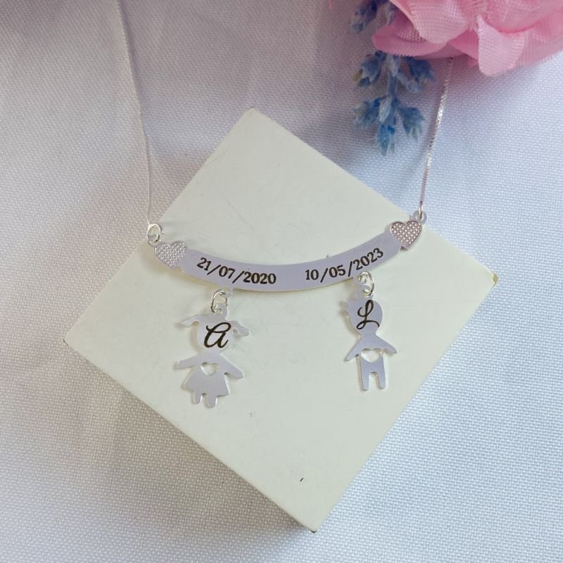 Colar Personalizado Filhos Canga Coração Ref 2843