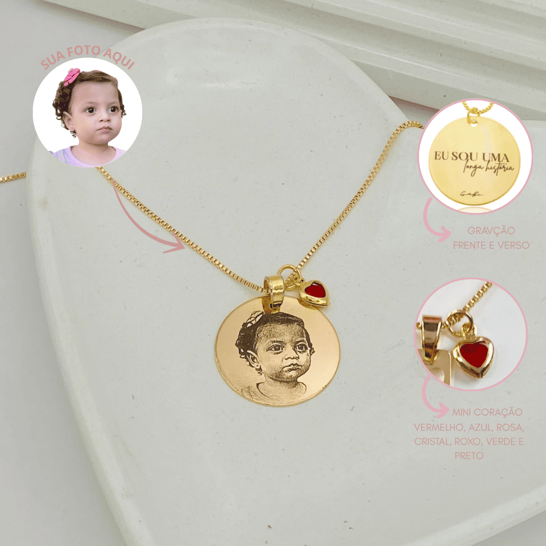 Colar personalizado medalha M dourado ref 2236