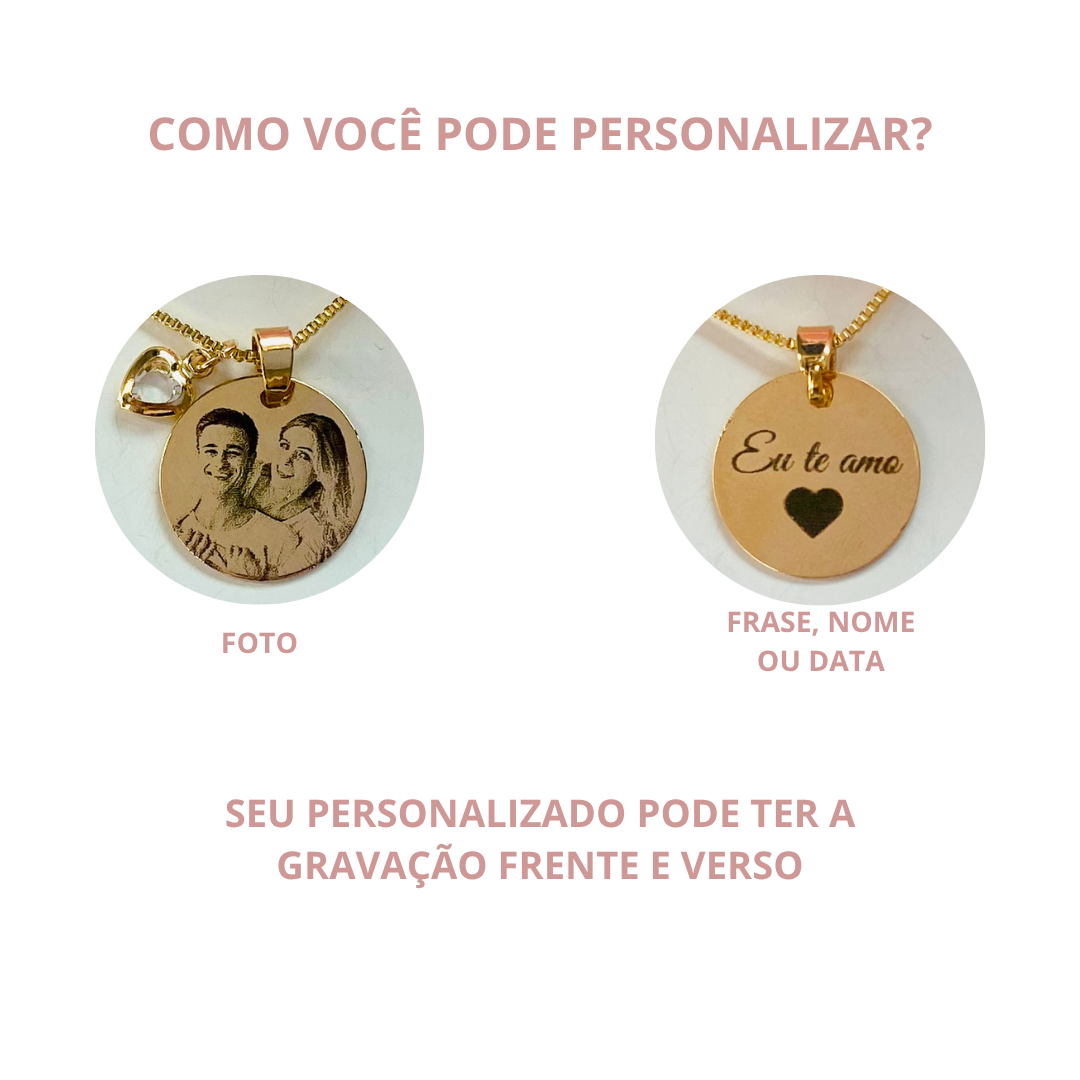 Colar personalizado medalha M dourado ref 2236