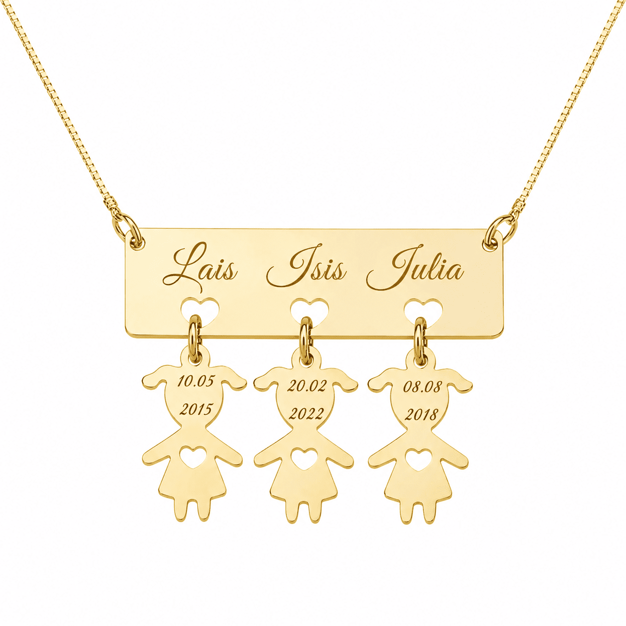 Colar Personalizado Três Filhos Canga Três Corações Dourado Ref 2840