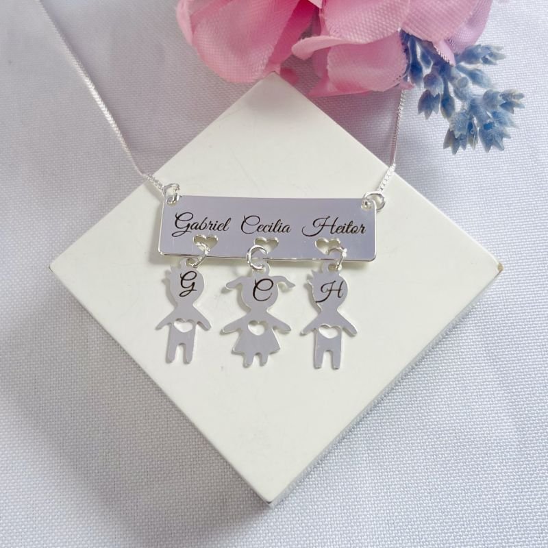 Colar Personalizado Três Filhos Canga Três Corações Ref 2839