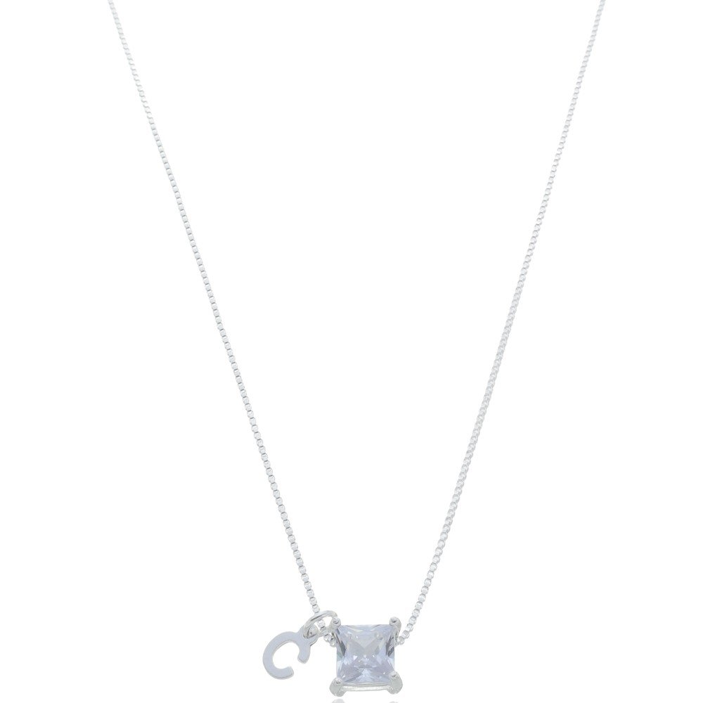 Colar ponto de luz quadrado com inicial ref 1360