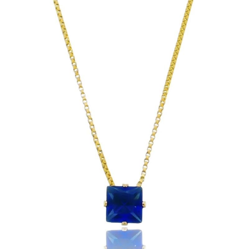 Colar quadrado azul dourado ref 1560