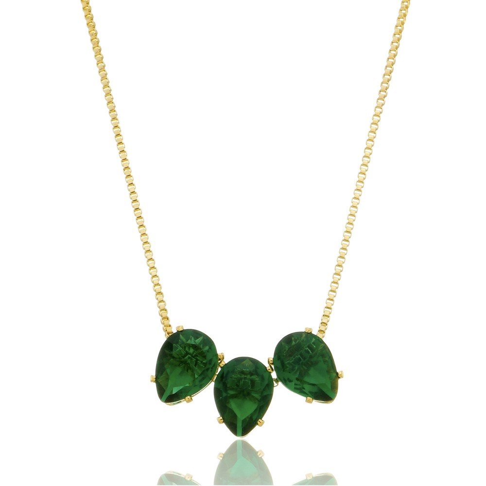 Colar três gotas verde dourado ref 1293