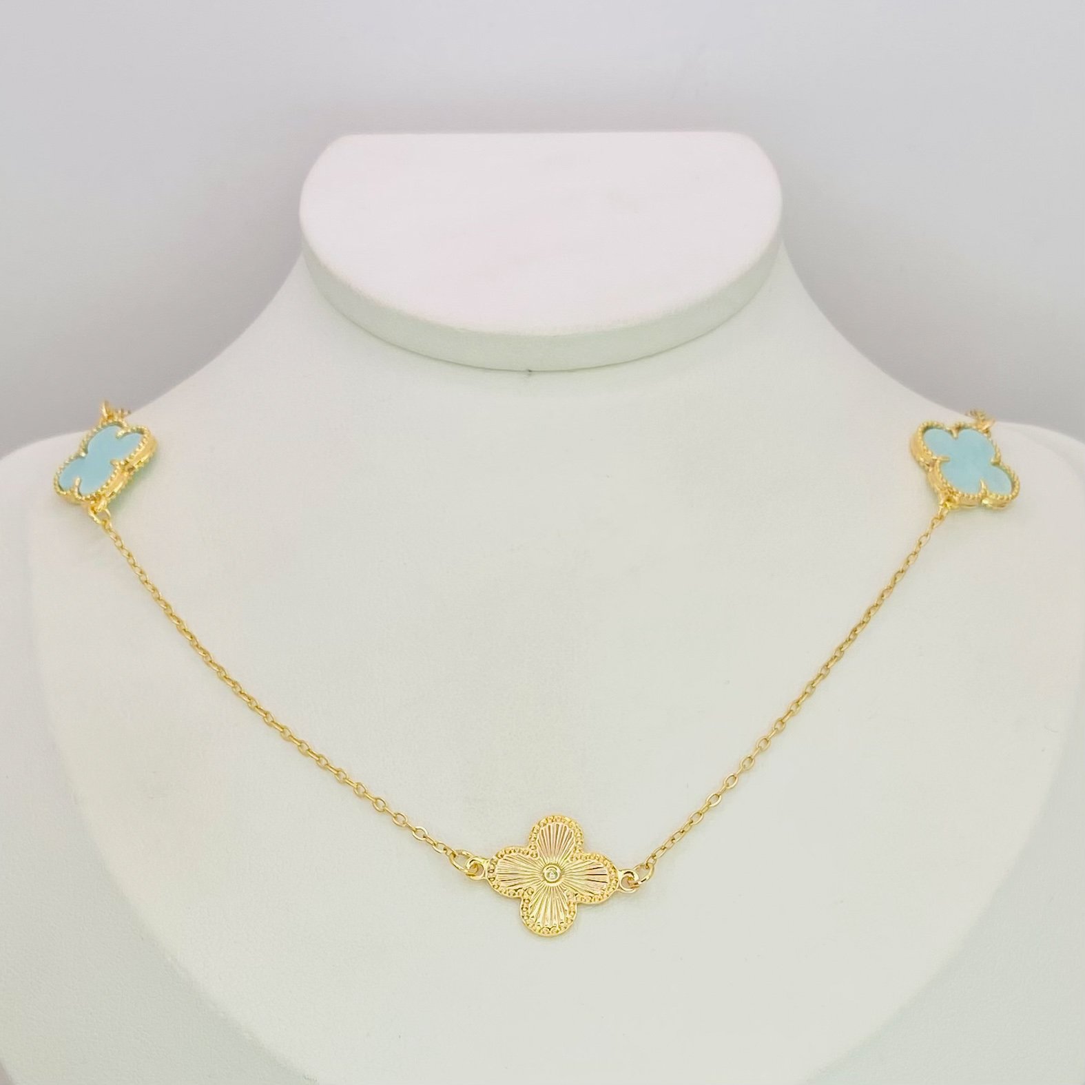 Colar Virginia Azul Dourado Ref 2735