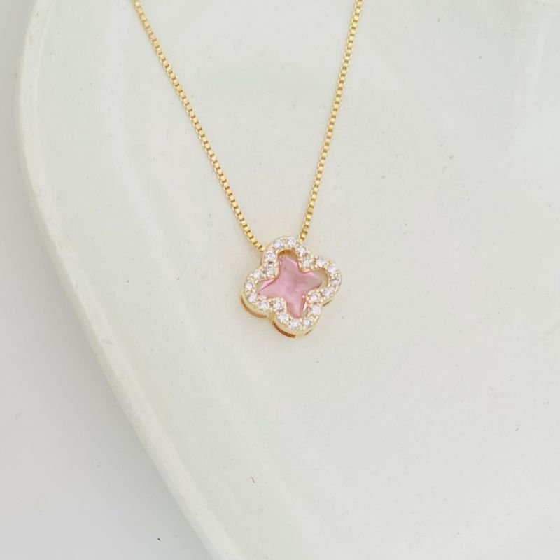 Colar virginia rosa bebê dourado ref 3969