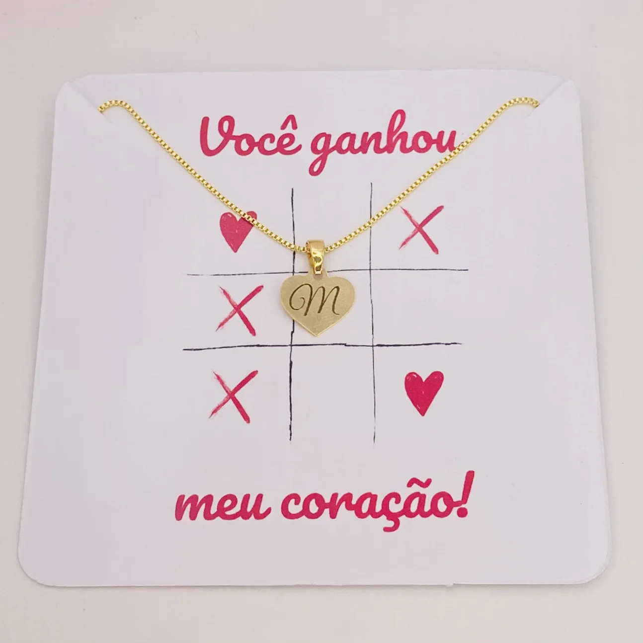 Colar você ganhou meu coração com incial dourado ref 3336