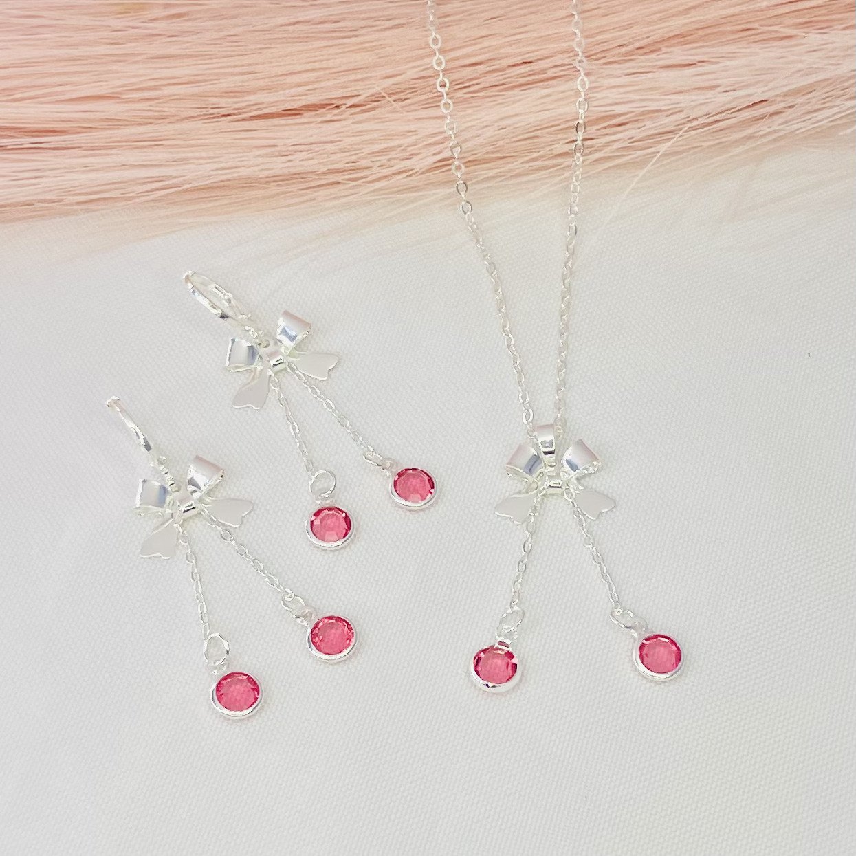 Conjunto laço bolinha rosa Ref 2783