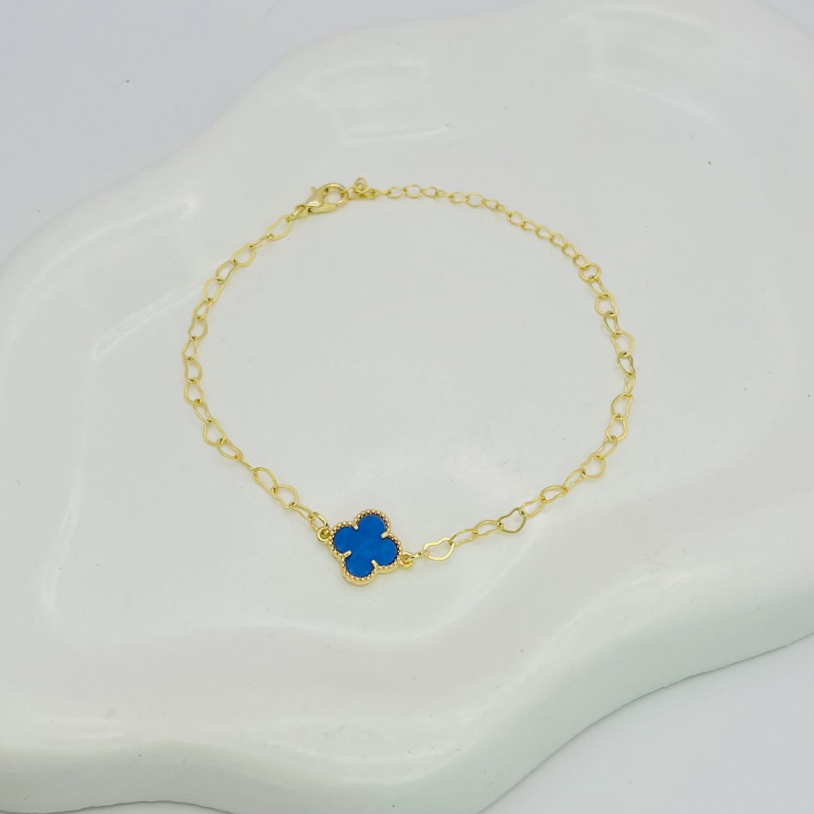Pulseira virginia azul elo corações dourado ref 3561